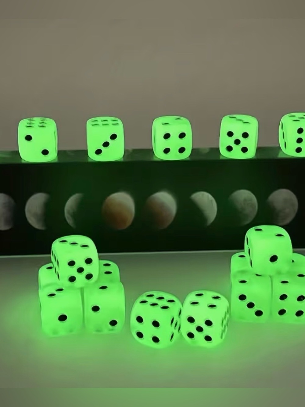 Glow Green Dice Set of 6  for Home Games - Luminous Gaming Dice
